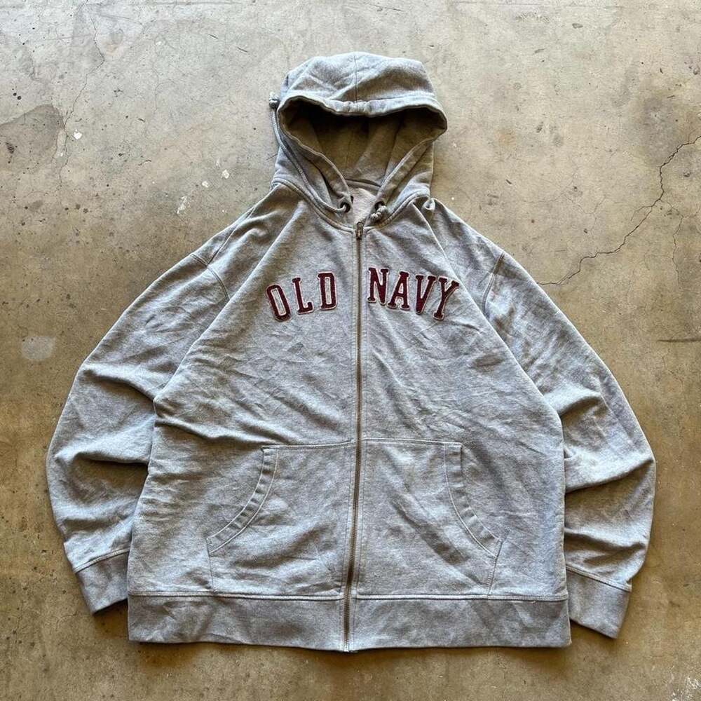 Old Navy Vintage Y2K Embroidered Baggy Zip Up Hoodie